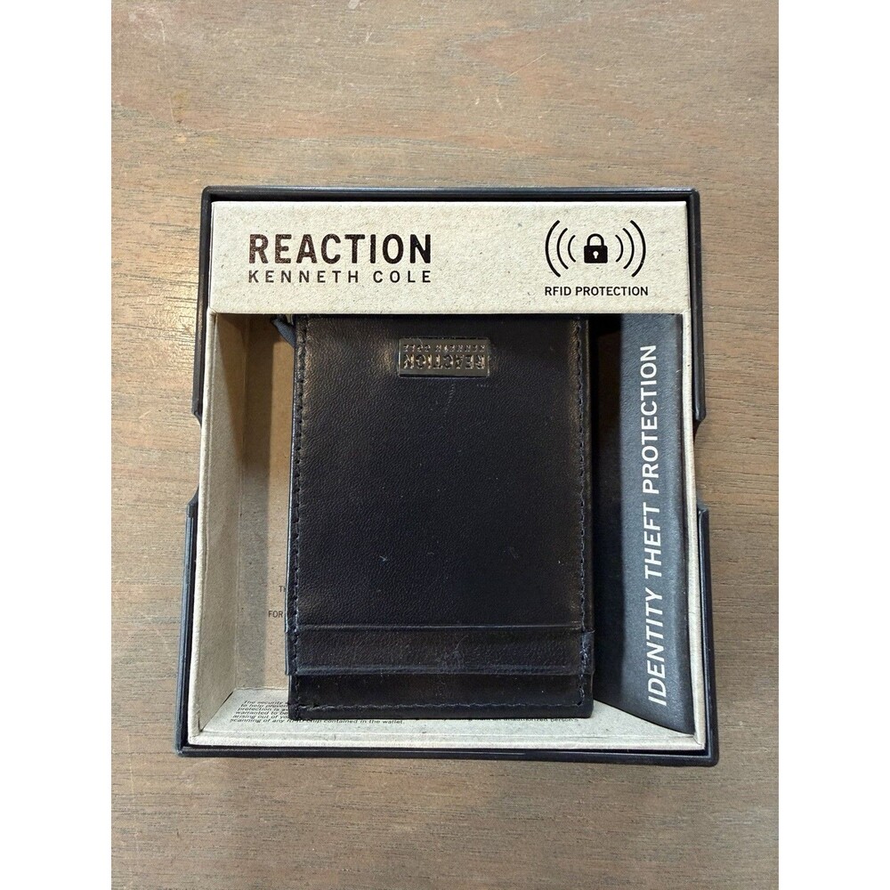 Kenneth Cole Reaction Bifold Men's Black RFID Magnetic Genuine Leather NEW Box